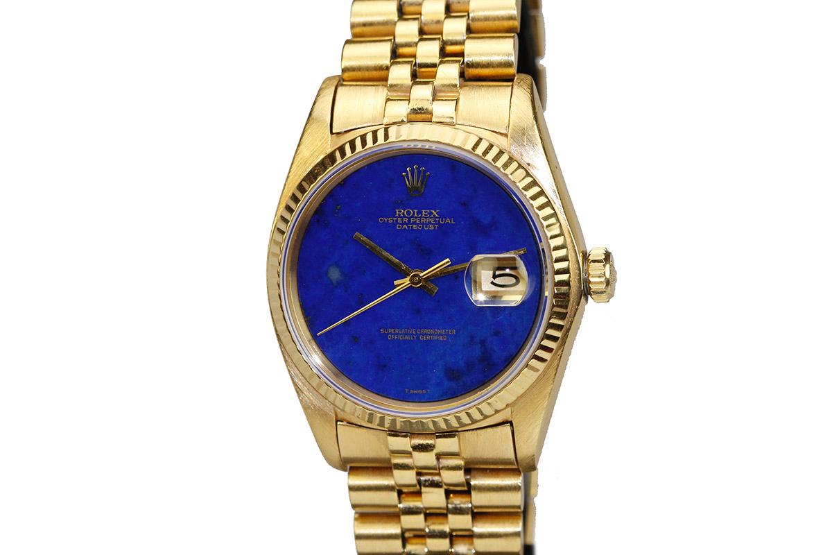 18k Yellow Gold Rolex Lapis Dial Datejust Ref 16018 Rolex Passion Market