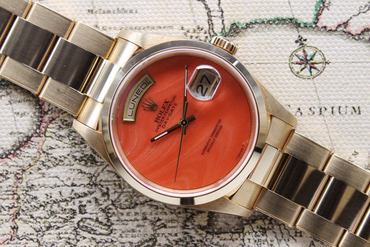 heroin Genbruge Ud 1999 Rolex Day Date Coral Ref. 18208 (with Papers) - Rolex Passion Market