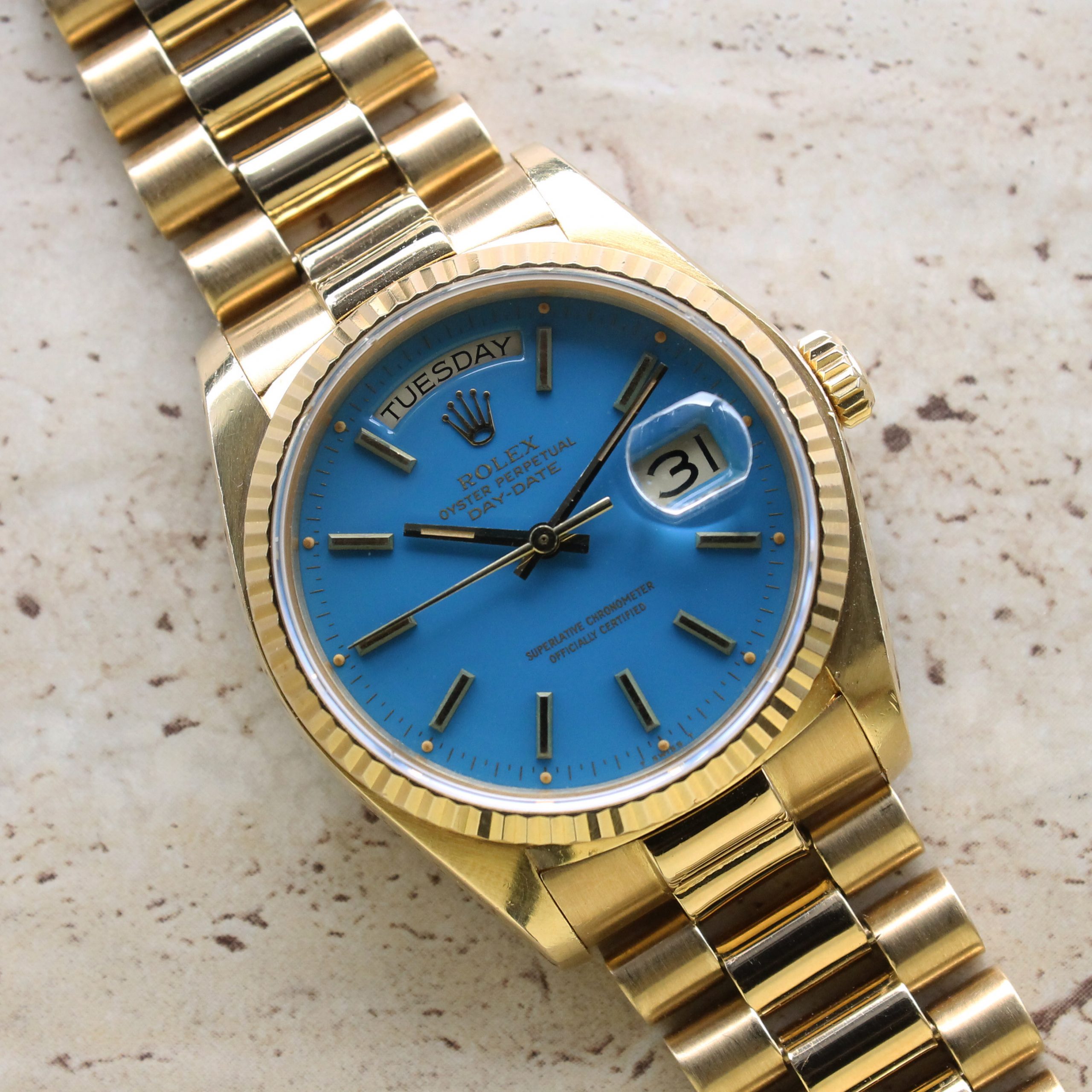1978 Rolex Day Date Turquoise Stella Dial Ref. 18038 - Rolex Passion Market