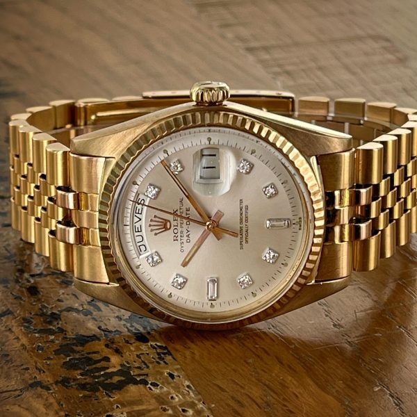1971 18K rose gold Rolex Day-Date ref 1803 with diamond dial, jubilee bracelet