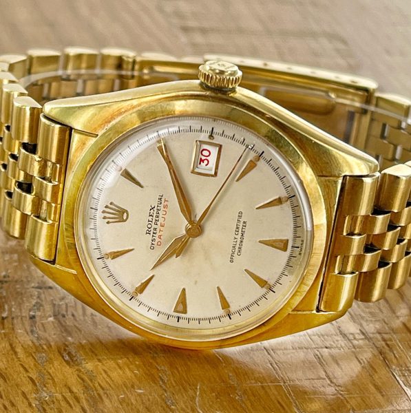 1949 18K Rolex Datejust “ovettone” ref 5030, matching year Jubilee bracelet